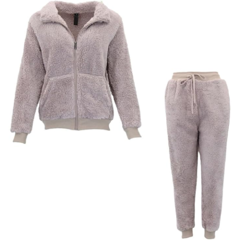 FIL Damen 2-teiliges Fleece-Loungewear-Set: Jacke mit Reißverschluss und Jogginghose (Trainingsanzug/Freizeitanzug)