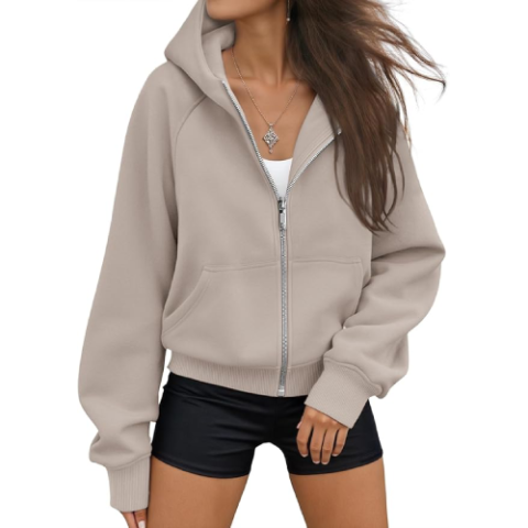 AUTOMET Damen Kapuzenpullover mit Reißverschluss, kurzer Schnitt